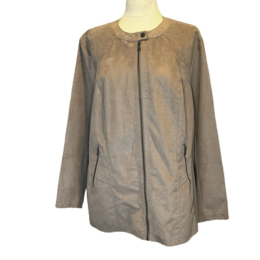 Catherines taupe tan zip front faux suede jacket plus size 2X